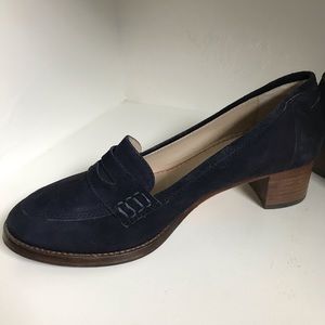 Penny loafer suede heels